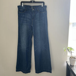 Womens Jeans 10 Blue Wide Leg Linen Cotton Denim Medium Wash Casual Preppy Boho